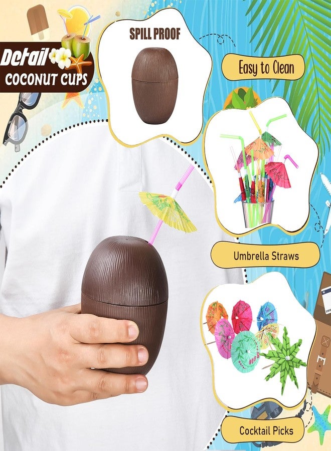 Haundry 12 Coconut Cups with 12 Straws and 12 Cocktail Drink Picks, Hawaiian Luau Tiki and Beach Party Decorations for Kids and Adults - Image 4